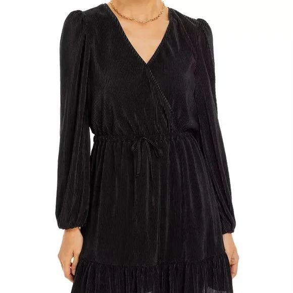 Aqua Womens V-Neck Tie Front Cocktail and Party Dress - Black - Medium